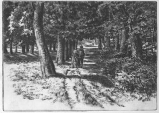 Otto Quante - Landschaften - Ein Mann und eine Frau gehen auf einem Waldweg spazieren