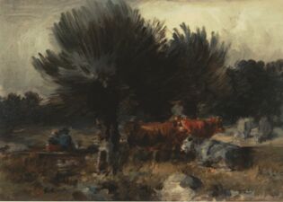 Wilhelm Busch - Lagernde Kühe und Hütekinder mit Weiden